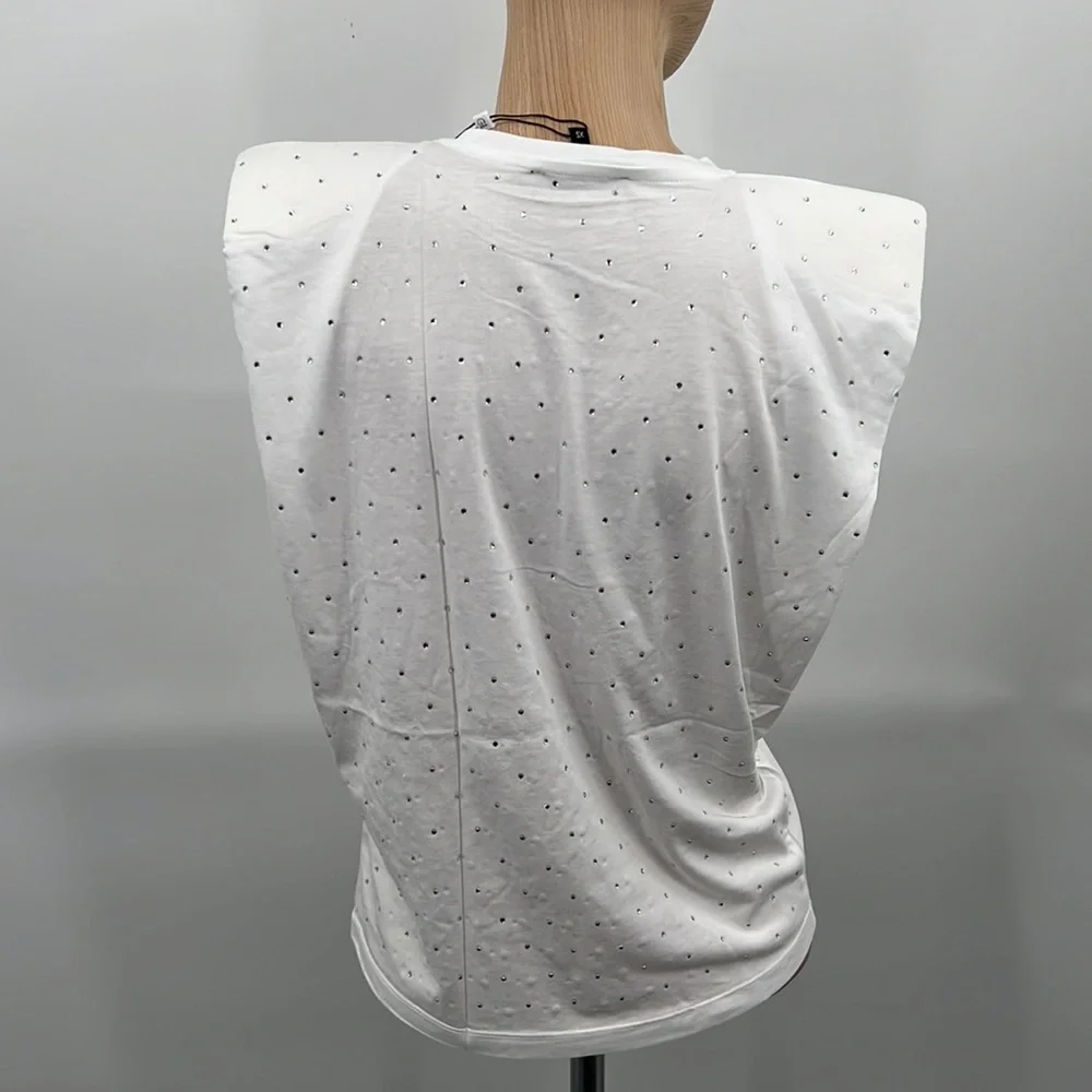 🆕Padded Shoulder Tee Generation Love Lex Crystal Sleeveless White Soft T-Shirt - Picture 10 of 16